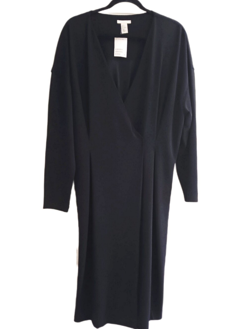 H&M BLACK LONG SLEEVE V NECK WRAP FRONT DRESS. SIZE 14